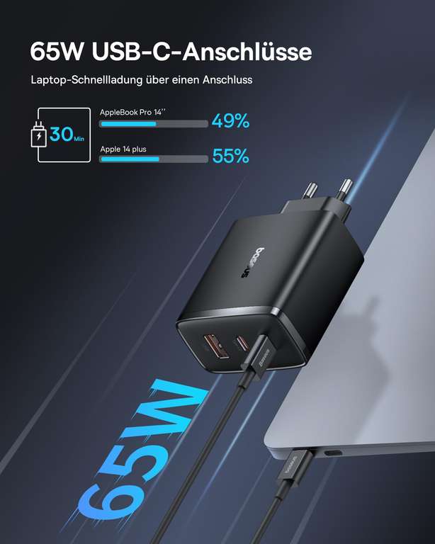 [eBay] Baseus 65W GaN5 USB-C Schnellladegerät mit PD,PPS, QC [Verkäufer: Baseus]
