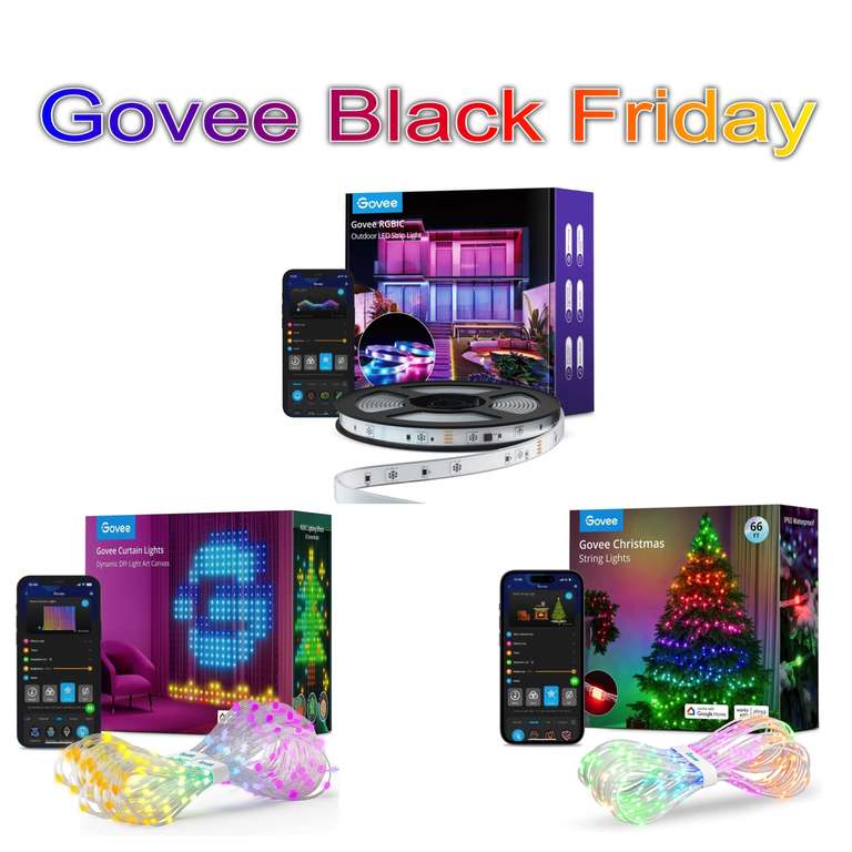 Black Friday bei Govee, z.B. Outdoor RGBIC LED Strip 10m - 39,99€ /  Curtain Lights RGBIC - 109,99€ / Christmas Lights RGBIC 20m - 76,99€