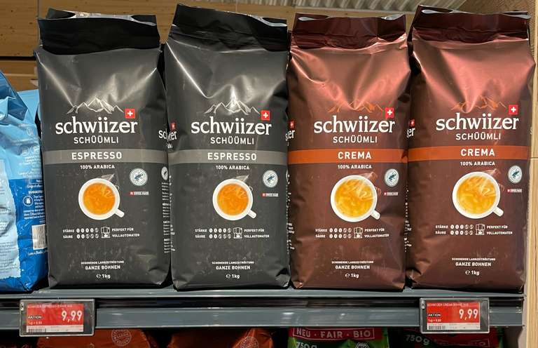 Schwiizer Schüümli Kaffee, Crema oder Espresso, 1 kg ganze Bohnen (Edeka regional, vermutlich aber in ganz NRW)