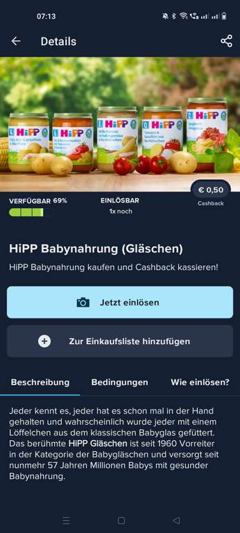 [marktguru+kaufland] Hipp Glas 0,49€, Fruchtzwerge 0,81€ (Cashback)