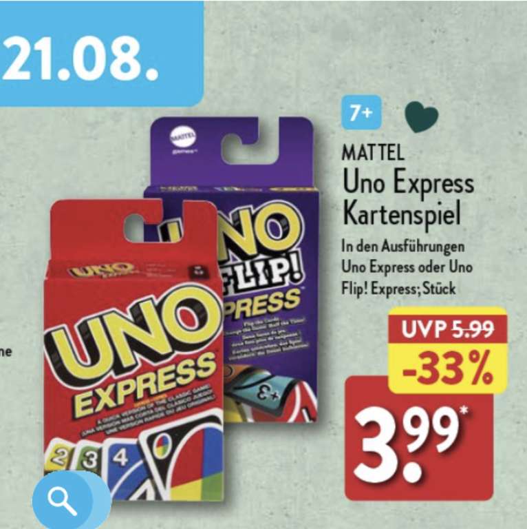 [Aldi Nord] UNO Express und UNO Flip Express ab 21.08.