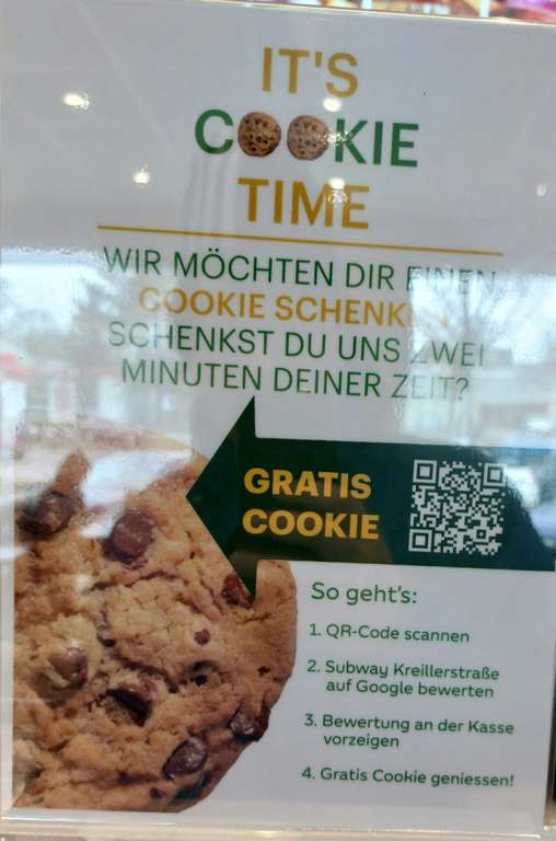 [lokal] Subway München Schwanthalerstr u. Kreillerstr. kostenloser Cookie bei Google Bewertung