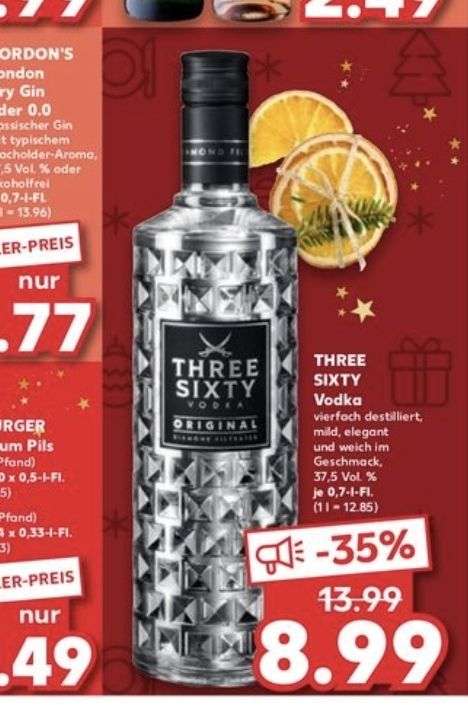 Three Sixty Wodka 0,7l für nur 8,99€ bei Kaufland