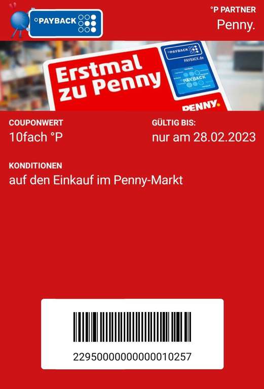 Penny Payback 10fach Punkte auf den Einkauf - nur am 28.02.2023