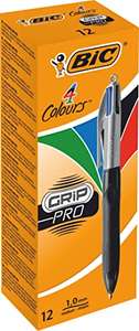 [Amazon Prime] BIC Kugelschreiber Set 4 Colours Grip Pro mit gummierter Griff-Fläche, 12er Pack (1,13 € pro Stück)