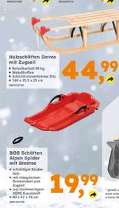 Globus Baumarkt Schlitten Holzschlitten Davos mit Zugseil 44,99 € + Davos Bob Schlitten Alpin Spider mit Bremse 19,99