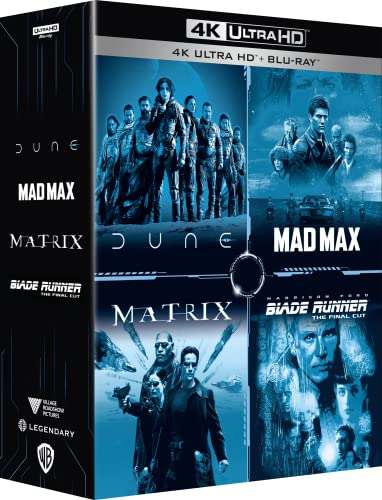 Mad Max + Matrix + Blade Runner + Dune (4K Blu-ray + Blu-ray) für 31,09€ (Amazon.fr)