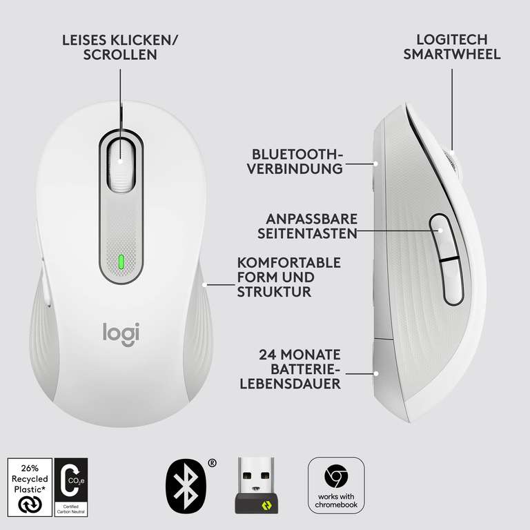 [Amazon] Logitech Signature M650 L Kabellose Maus weiß, Logi Bolt, Bluetooth