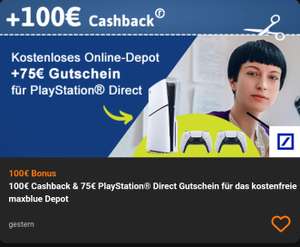 Deutsche Bank MaxBlue Depot 100€ reebate + 75€ Playstation Direct Gutschein, 0€ Depotgebühren, (Neukunden)
