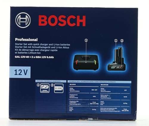 Bosch Professional 12V Akku Starter-Set (inkl. 2x GBA 12V 6.0 Ah Akku und Schnellladegerät GAL 12V-40, im Karton)