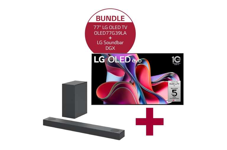 77'' LG 4K OLED evo TV G3 OLED77G39LA & DGX 3.1 Dolby Atmos Design-Soundbar mit 420 Watt | kabelloser Subwoofer