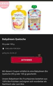 Rossmann App: gratis Freebie Babydream Bio Quetsche (90 g oder 100 g) geschenkt, evtl personalisiert.