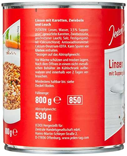 Jeden Tag Linsen mit Suppengrün, 800 g für 89 Cent (Prime) mit Rezeptideen für leckeren Linseneintopf