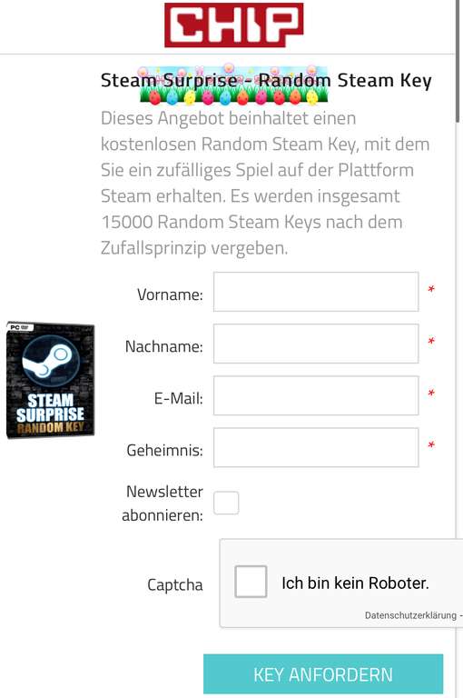 [Steam x Chip Oster Giveaway] Steam Surprise - Random Steam Key [1/15.000 Keys für ein zufälliges Spiel] - am 01.04.2024 - 10:00 Uhr