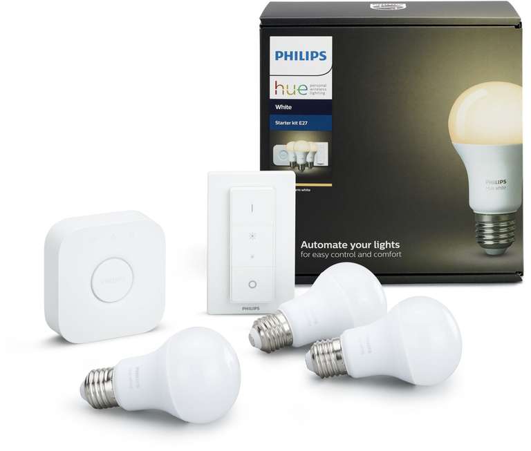 Philips Hue White E27 Starter-Set (App-Steuerung, Alexa, Apple HomeKit, Google Assistant, inkl. Hue Bridge)