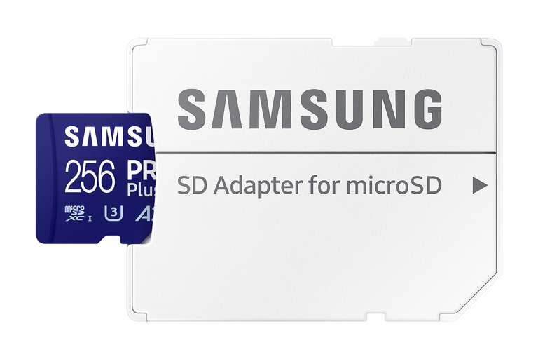Samsung PRO Plus microSD-Karte + SD-Adapter, 256 GB, 180 MB/s Lesen, 130 MB/s Schreiben,