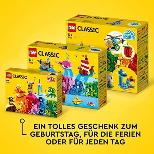 LEGO 11018 Classic Kreativer Meeresspaß, Kreativ-Set mit Bausteinen für Kinder ab 4 Jahre mit Wal, Schilldkröte und Seepferdchen (Prime/MM S
