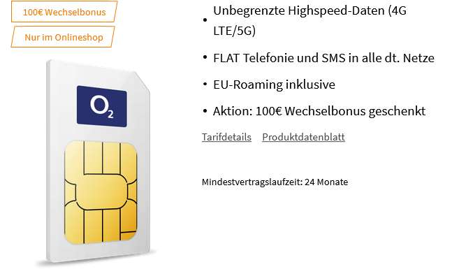 Sim only O2 Netz: o2 Free Unlimited Max Allnet/SMS Flat Datenflat 5G für 47,99€/Monat; 100€ Wechselbonus; 800€ Saturn Geschenk Coupon