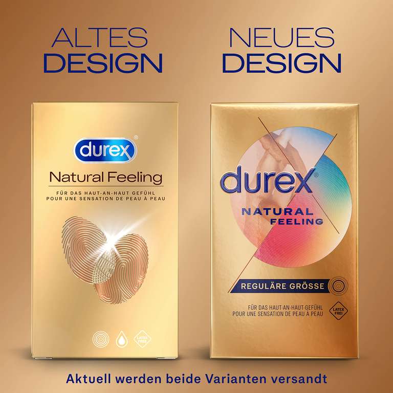 Durex Natural Feeling Kondome – Latexfreie Kondome aus Real-Feel-Material & mit anatomischer Easy-On-Form – 14er Pack (Prime Spar-Abo)