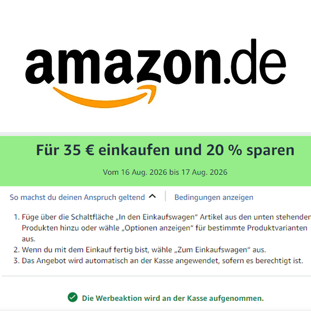 Amazon für 35€ einkaufen und 20% sparen - vom 16 bis 17 Aug. 2026 - z.B. Calvin Klein Boxershorts, Tommy Hilfiger T-Shirt , JACK & JONES