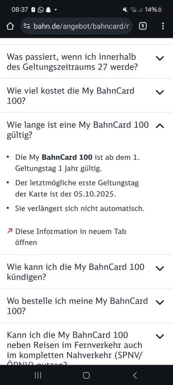 DB MyBahncard 100 ( 2. Kl, für unter 27 Jährige) für 2988€