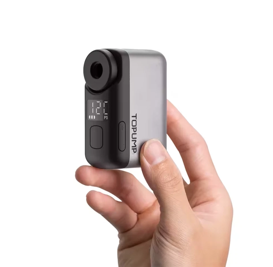TOPUMP TB2 PRO Elektrische Mini Fahrradpumpe | 120 PSI, 450 mAh Akku, USB-C 30min Laden, Display, Druckspeicher, 124g | Ohne Ventilnadel!