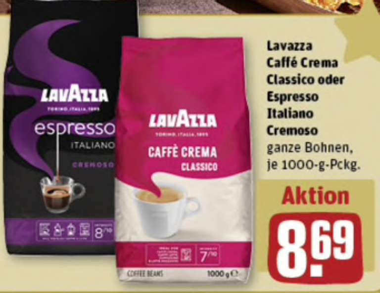Lavazza Caffé Crema & Espresso verschiedene Sorten für 8,69€ bei Rewe im Markt