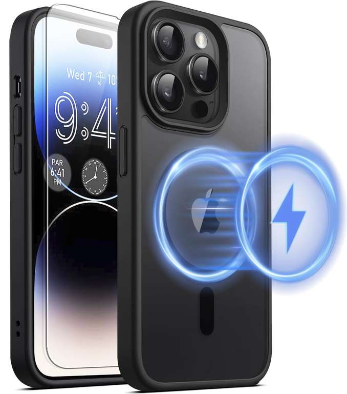5-in-1 IPhone 14 Pro Hülle Mit MagSafe – Inkl. 2 Schutzglas, 2 Kameraschutz, Transparent, Stoßfest & Magnetisch, Militärschutz