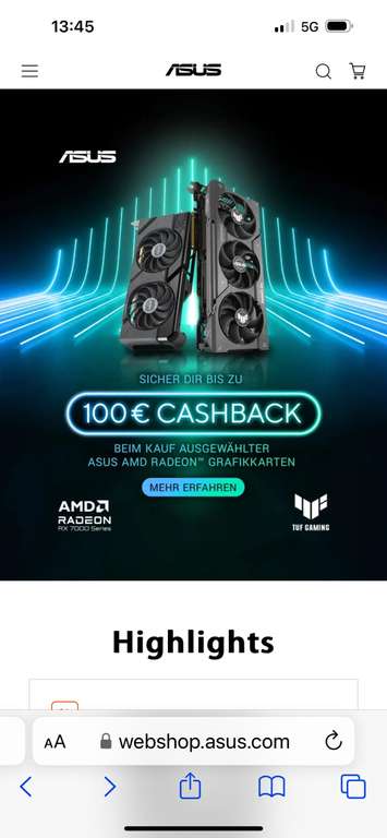 Asus AMD 100€ Cashback Promo