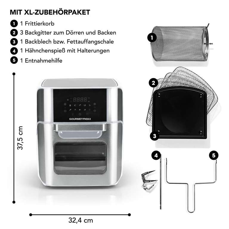 GOURMETmaxx - Heißluft Fritteuse Airfryer - 12l - Digital - Edelstahl 1800W