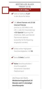 [JKR- Gruppe] Vodafone Netz Black Week Allnet Flatrate mit 25GB, 4G bis 300 Mbit/s und 5G bis 1.000 Mbit/s für 9,99 € monatlich