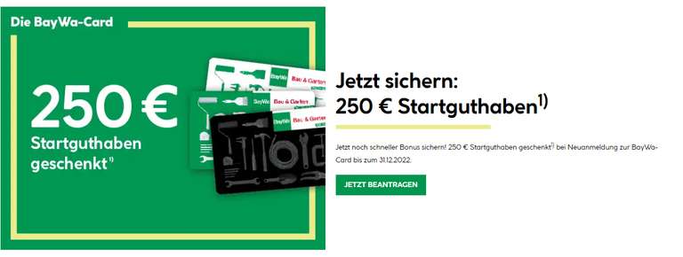 250€ gratis Startguthaben bei Anmeldung für kostenlose BayWa Card (Baumarkt)