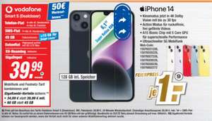 Lokal! (Vodafone + GigaKombi) iPhone 14 128 GB & Smart S mit 45GB + 34,99€ + 1€ Zuzahlung | 50€ RNM-Bonus