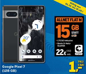 Lokal, Telekom Netz: Google Pixel 7 im Congstar Allnet/SMS Flat 15GB LTE für 1€ Zuzahlung, 22€/Monat