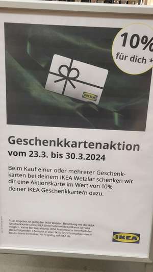 10% Aktionsguthaben beim Kauf von Geschenkkarten bei IKEA Wetzlar