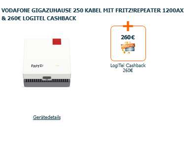 Vodafone GigaZuhause 250 Kabel mit FRITZ!BOX 6660 & FRITZ!Repeater 1200 AX & 360€ Bonus (eff. 20,96€ monatlich)