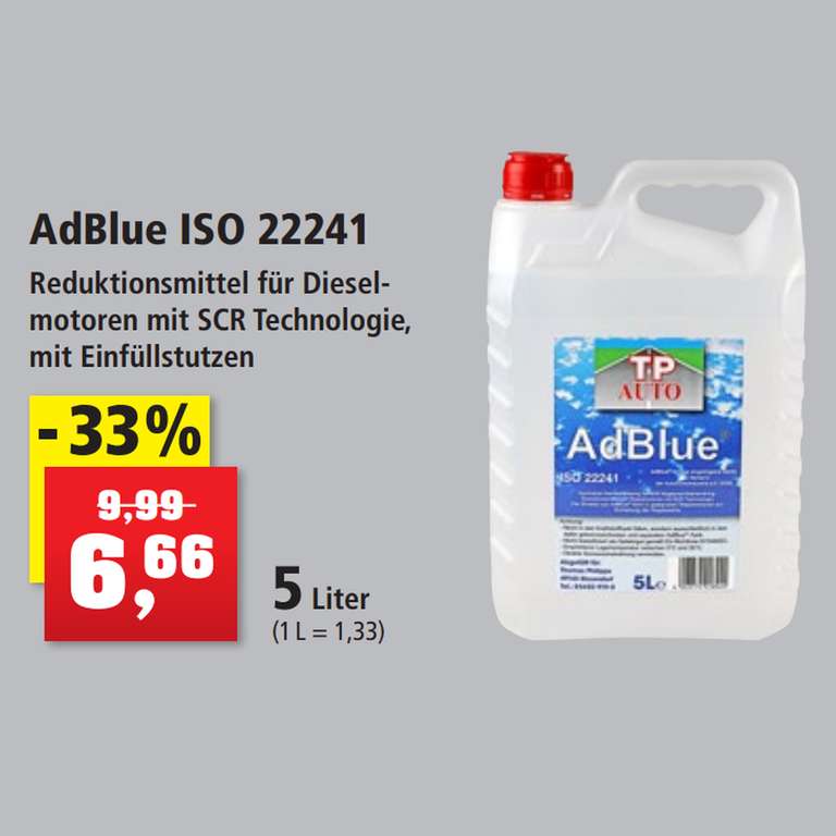 5 Liter PKW-Adblue ISO 22241 für 6,66€ (=1,332€/Liter) [Thomas Philipps ab 13.03.2023] günstiger als in manchen Regionen an der Tankstelle