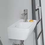 Duravit D-Neo Waschtischarmatur, Größe S (Auslauf Höhe 87 mm). Wasserhahn Bad mit Zugstangen-Ablaufgarnitur, mit FreshStart-Funktion, Chrom