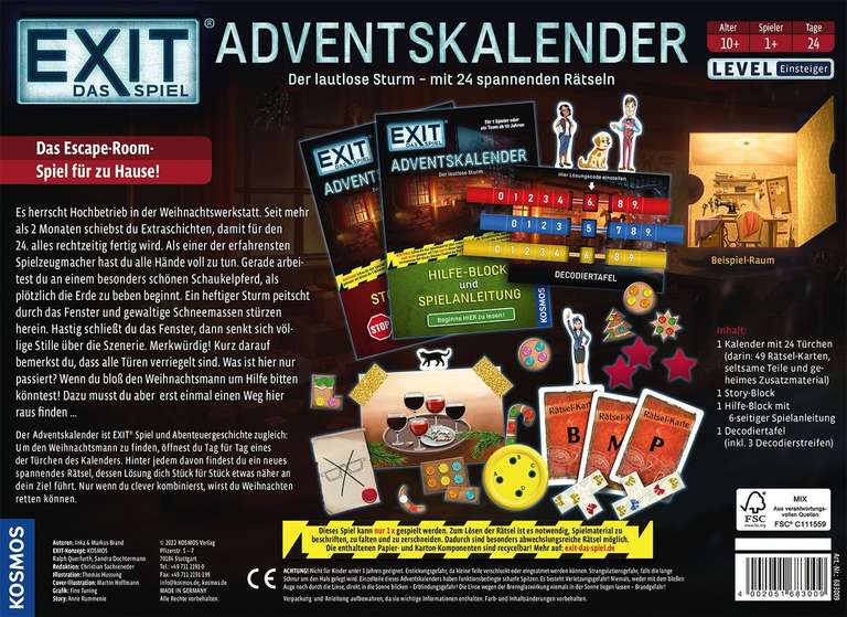 EXIT: Das Spiel – Adventskalender: Der lautlose Sturm (2022) | Escpae-Adventskalender ab 10 Jahren | BGG: 8.1 / Komplexität: 2.00