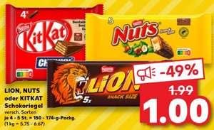 Lion Nuts oder Kitekat Schokoriegel 4-5 Stücks für 1€ Kaufland OFFLINE ab 8.6.23 (wg. Feiertag ab 9.6.23)