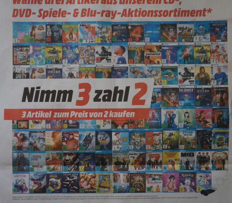 [LOKAL Pirmasens] Media Markt : Nimm 3 Zahl 2 CD DVD Games Blu Ray / Nintendo Switch Konsole 266€ 14.10.-18.10.