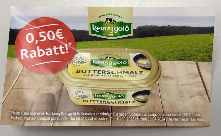 Kerrygold Butterschmalz 0,50€ Rabatt (Edeka, Globus, Kaufland, Marktkauf uvm.)