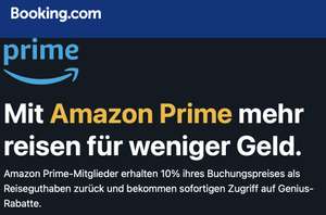 [Booking.com] 10% Cashback auf den Buchungspreis + Genius Status mit Amazon Prime Mitgliedschaft