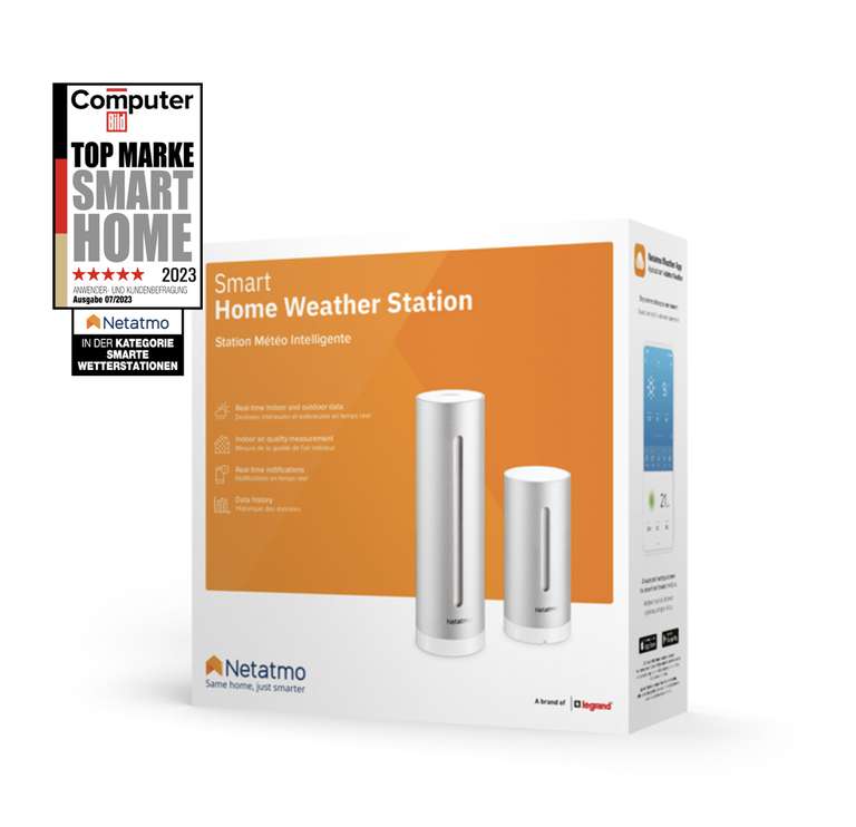 [PRIME DAY] Netatmo Wetterstation WLAN, Funk, Innen und Außen, Wettervorhersage, Amazon Alexa & Apple HomeKit, Hygrometer, Luftqualität