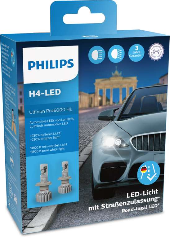 Philips Ultinon Pro 6000 H4 und H7 LED für 88 € (KBA-zugelassen) [Globus-Baumarkt]