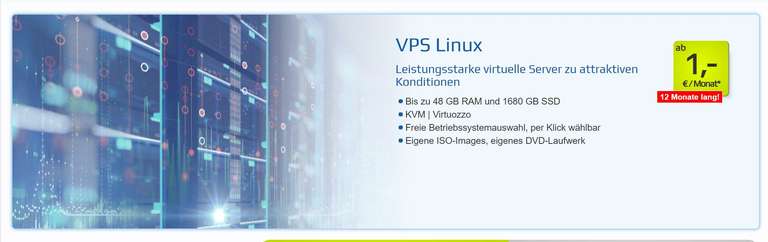 1blu VPS SX | vServer | 1€ pro Monat | 4 Kerne | 8GB RAM | 120GB SSD | Unlimited Traffic