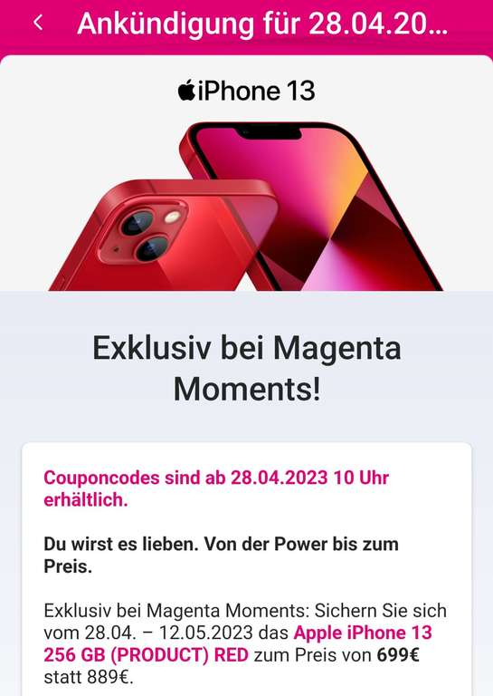 Apple iPhone 13 256 GB (PRODUCT) RED Telekom Moments