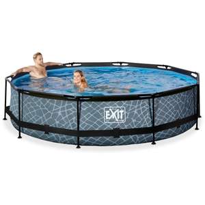 Exit Toys Stone Pool / Frame Pool , Schwimmbad mit Kartuschenfilterpumpe (Ø 360x76cm, grau, starker Rahmen, für Kleinkinder geeignet)