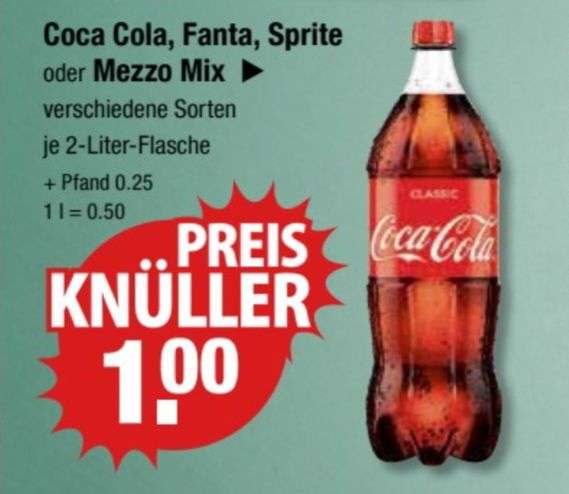 V Markt München: 2Liter Coca-Cola, Fanta, Mezzo-Mix oder Sprite ab 15.12.22 im Angebot