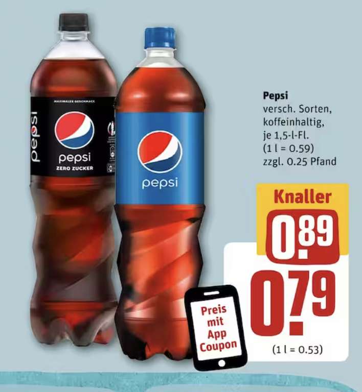 Pepsi 1,5l PET - mit App Coupon bei REWE
